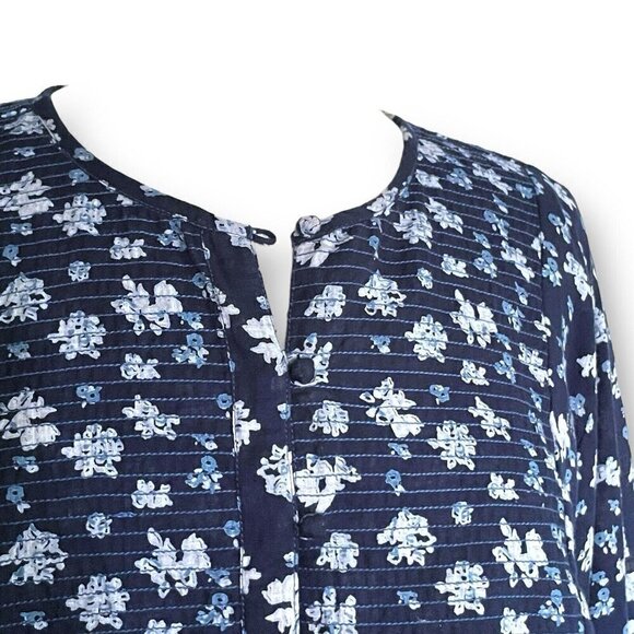 Roller Rabbit Womens Jessica Huri Top Sz Medium Navy Blue Floral Boho Blouse - Picture 6 of 9